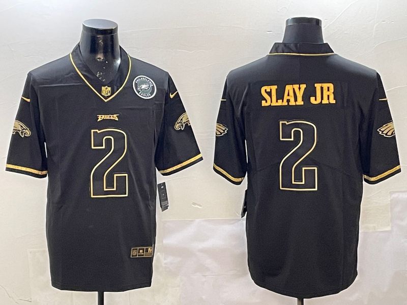 Men Philadelphia Eagles #2 Slay jr Black gold Throwback 2025 Nike Limited NFL Jersey style 4
